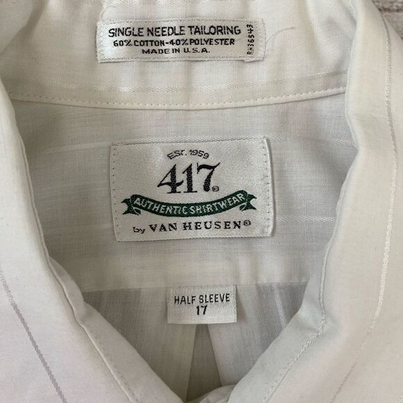 VanHeusen 417 authentic shirtwear short sleeve button down dress shirt neck 17 - Picture 7 of 8